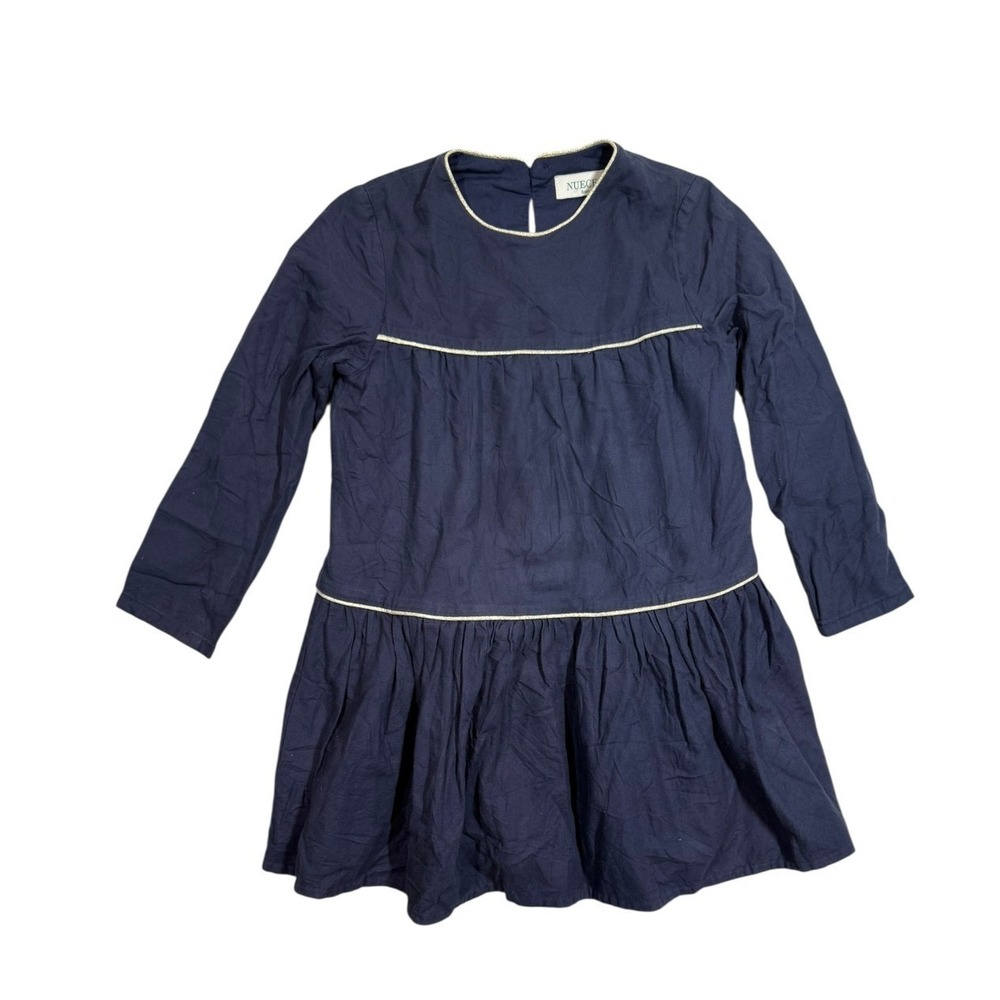 Nueces Midi Dress Girl's 6A Cotton Navy Blue Basic Comfy Long Sleeves Minimalist
